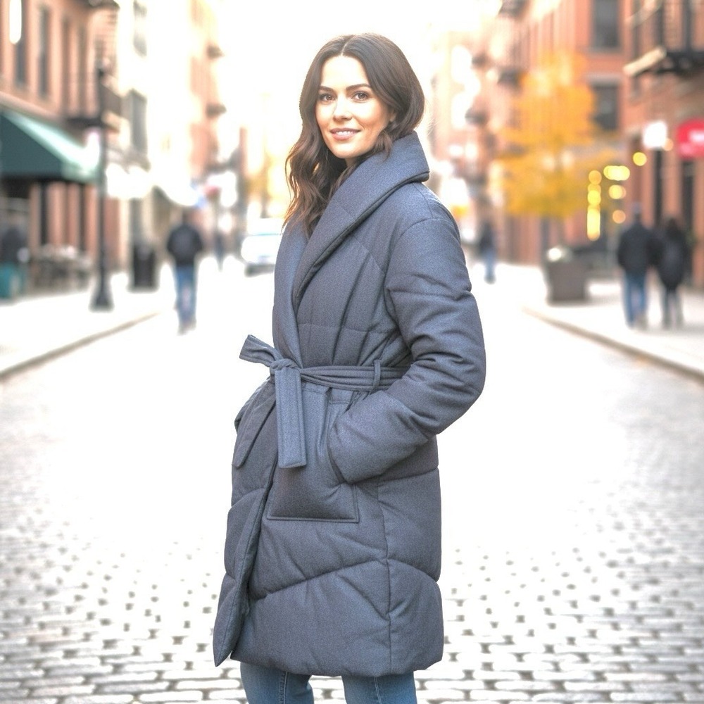 Bernardo Love Gray Coat Womens Small Quilted Collared Belt Long Puffer 42" Chest